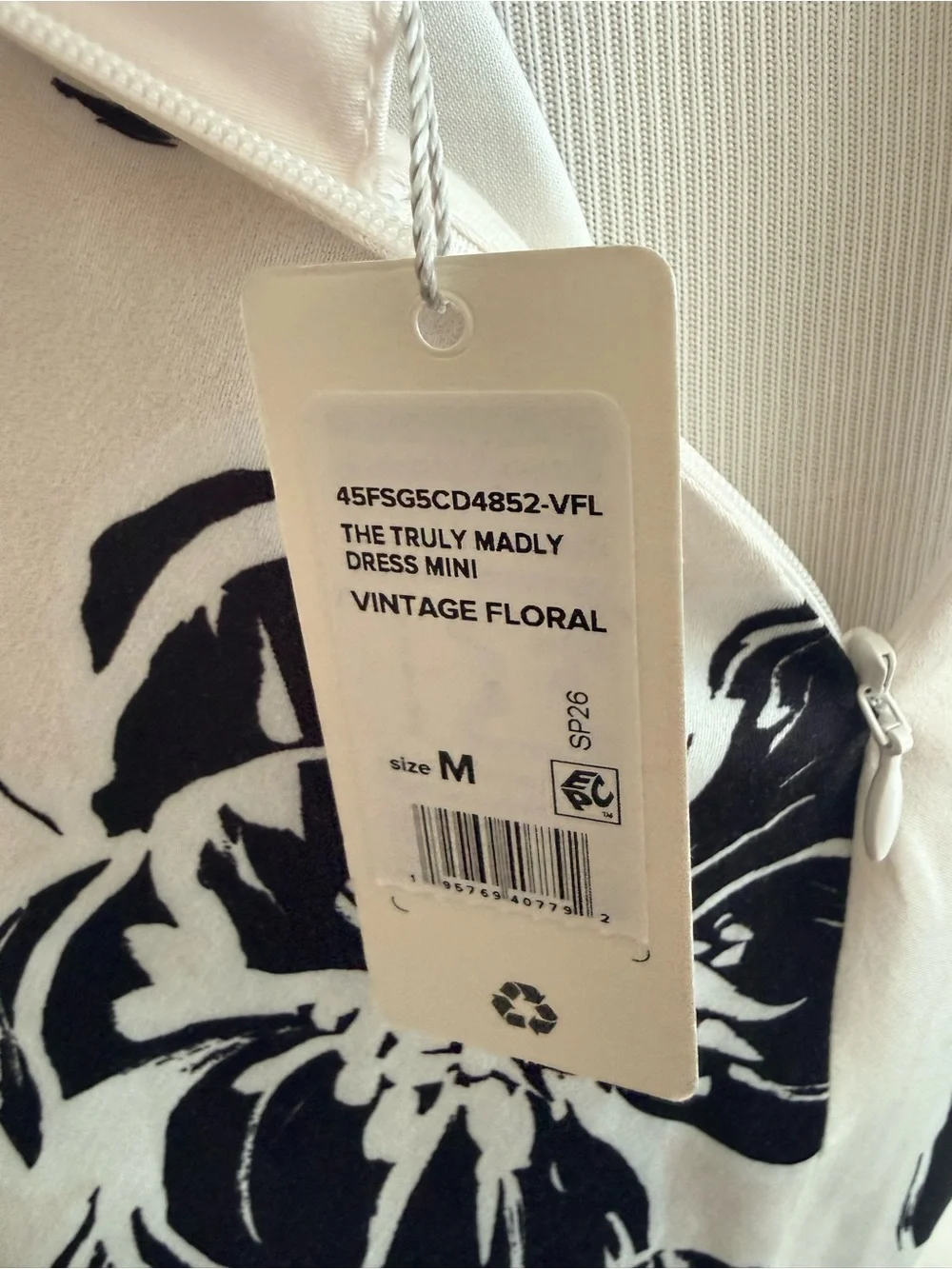 NWT Favorite Daughter The Truly Madly Mini Short Black & White Dress Size Medium